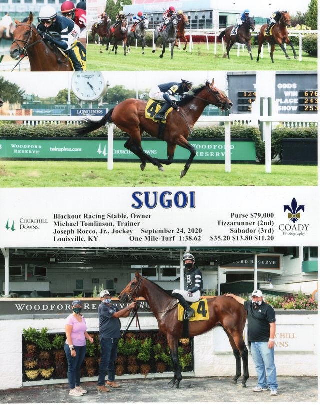 Winner's circle photo: Sugoi, Churchill Downs, September 24, 2020
