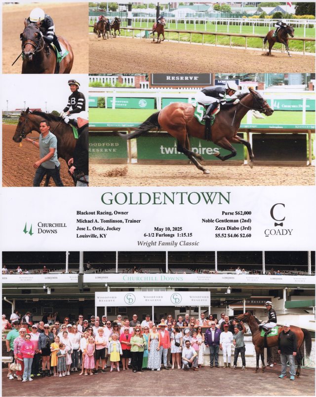 Winner's circle photo: Goldentown, Churchill Downs, May 10, 2025
