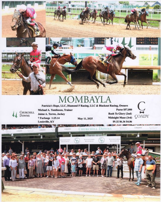 Winner's circle photo: Mombayla, Churchill Downs, May 11, 2025