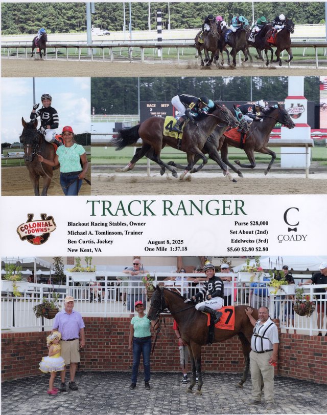 Winner's circle photo: Track Ranger, Colonial Downs, August 8, 2025