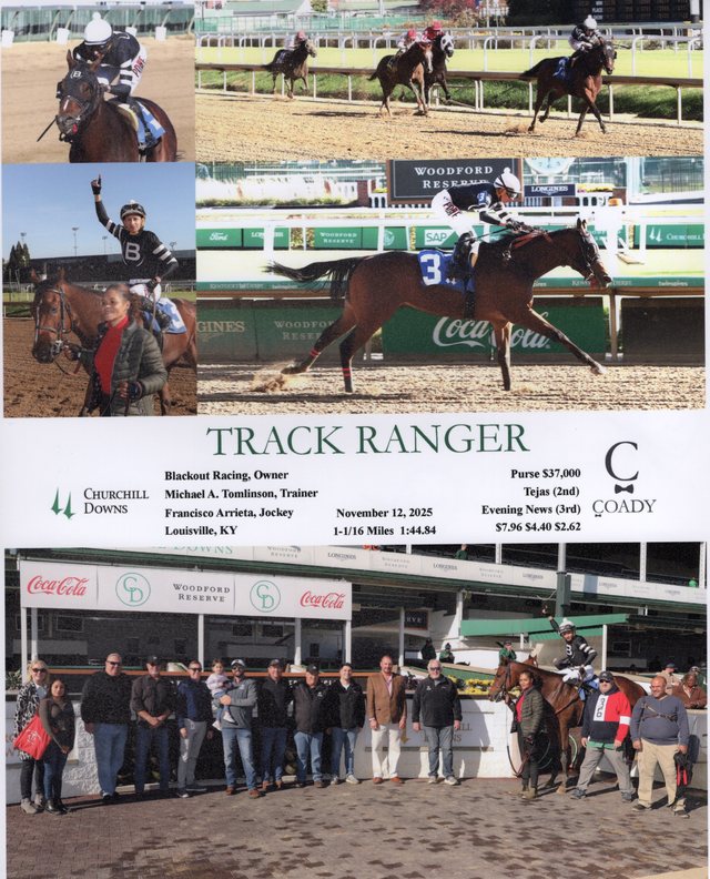 Winner's circle photo: Track Ranger, Churchill Downs, November 12, 2025